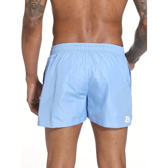 BNWT Men's Isabelle LaRue Light Sky Blue Bitcoin Swim Shorts - Picture 3 of 9